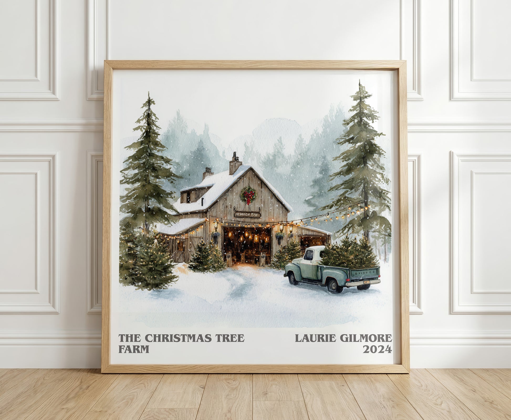 The Christmas Tree Farm literary print in frame leaning in hallway – romance wall art
