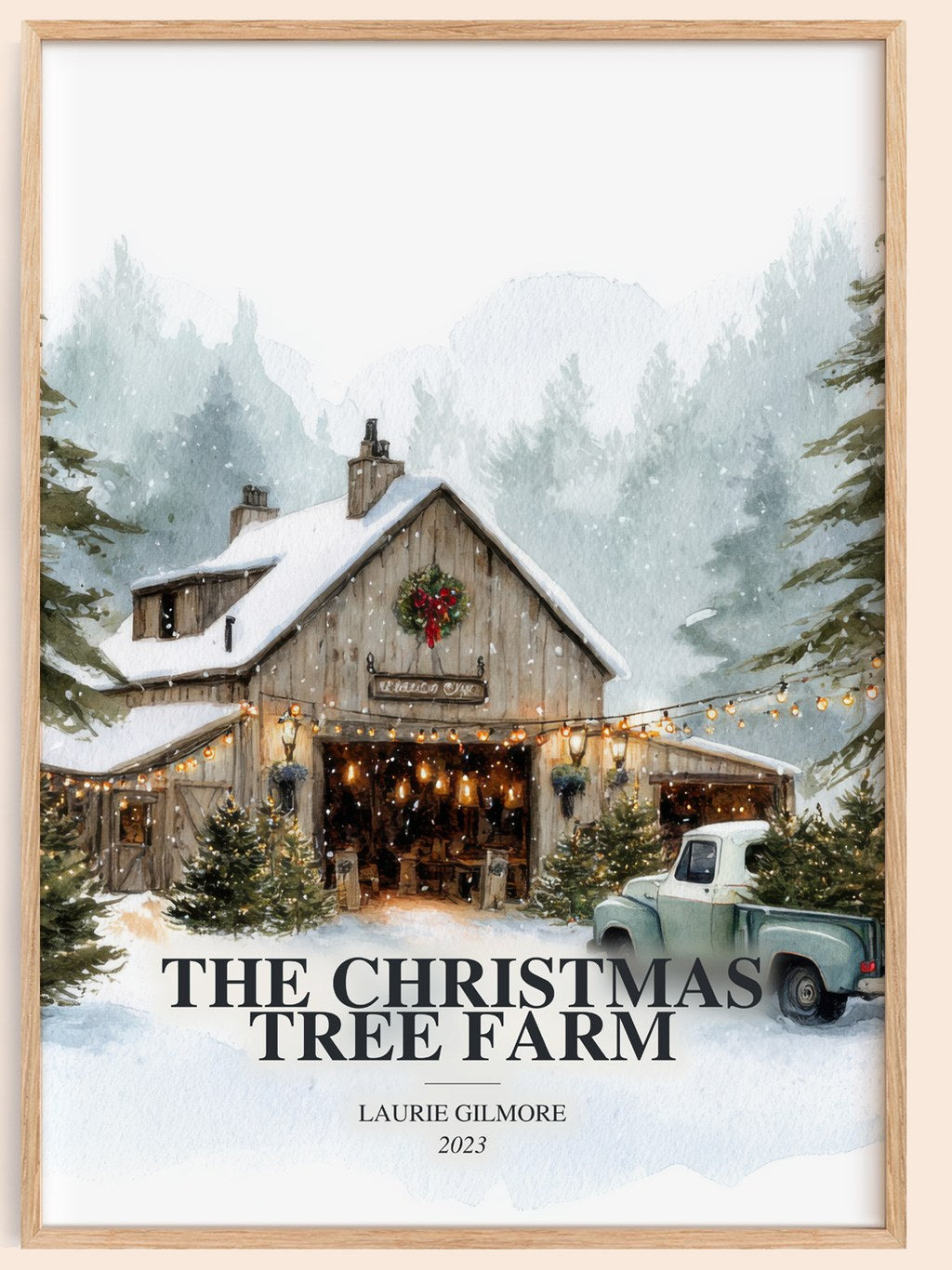 The Christmas Tree Farm watercolour book poster by Laurie Gilmore – framed literary art print