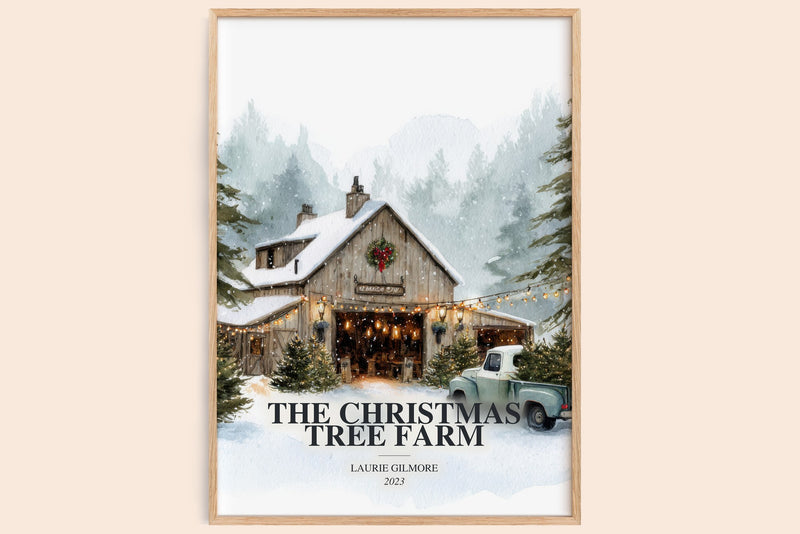 The Christmas Tree Farm watercolour book poster by Laurie Gilmore – framed literary art print