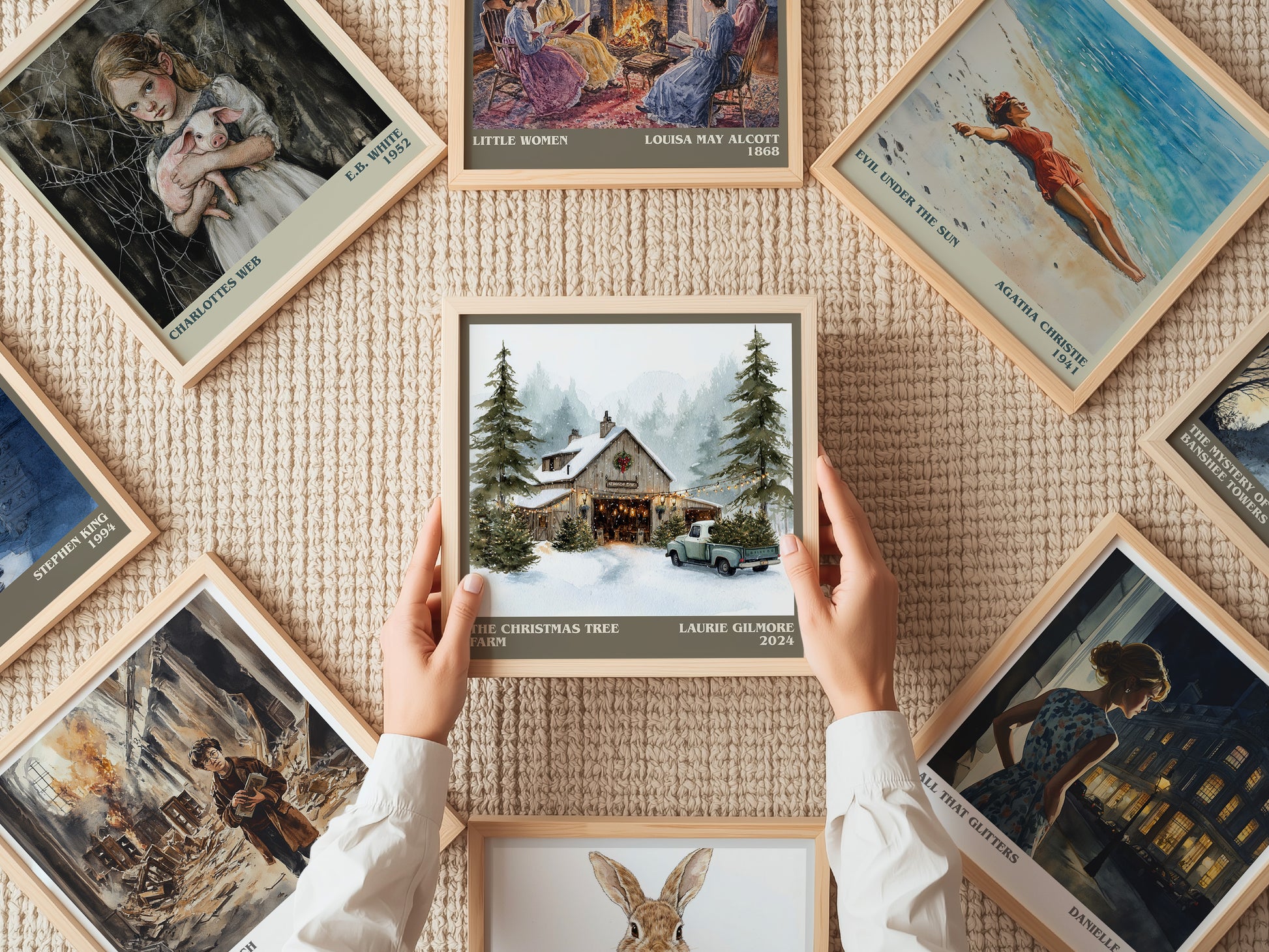 The Christmas Tree Farm literary print on bookshelf – Laurie Gilmore fan gift