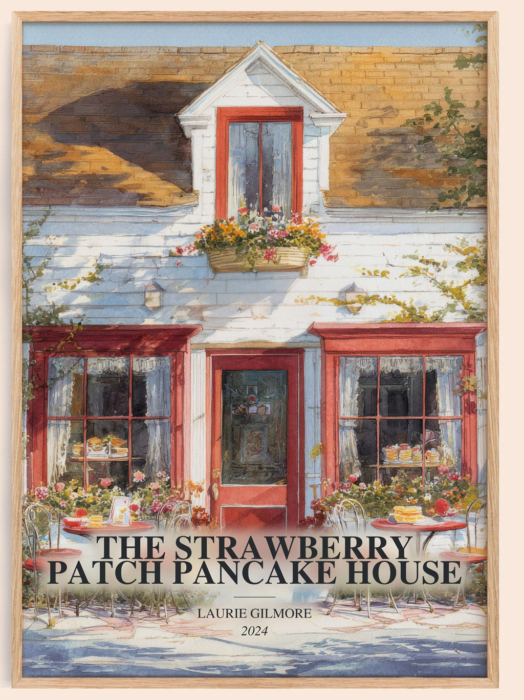 The Strawberry Patch Pancake House watercolour book poster by Laurie Gilmore – framed literary art print