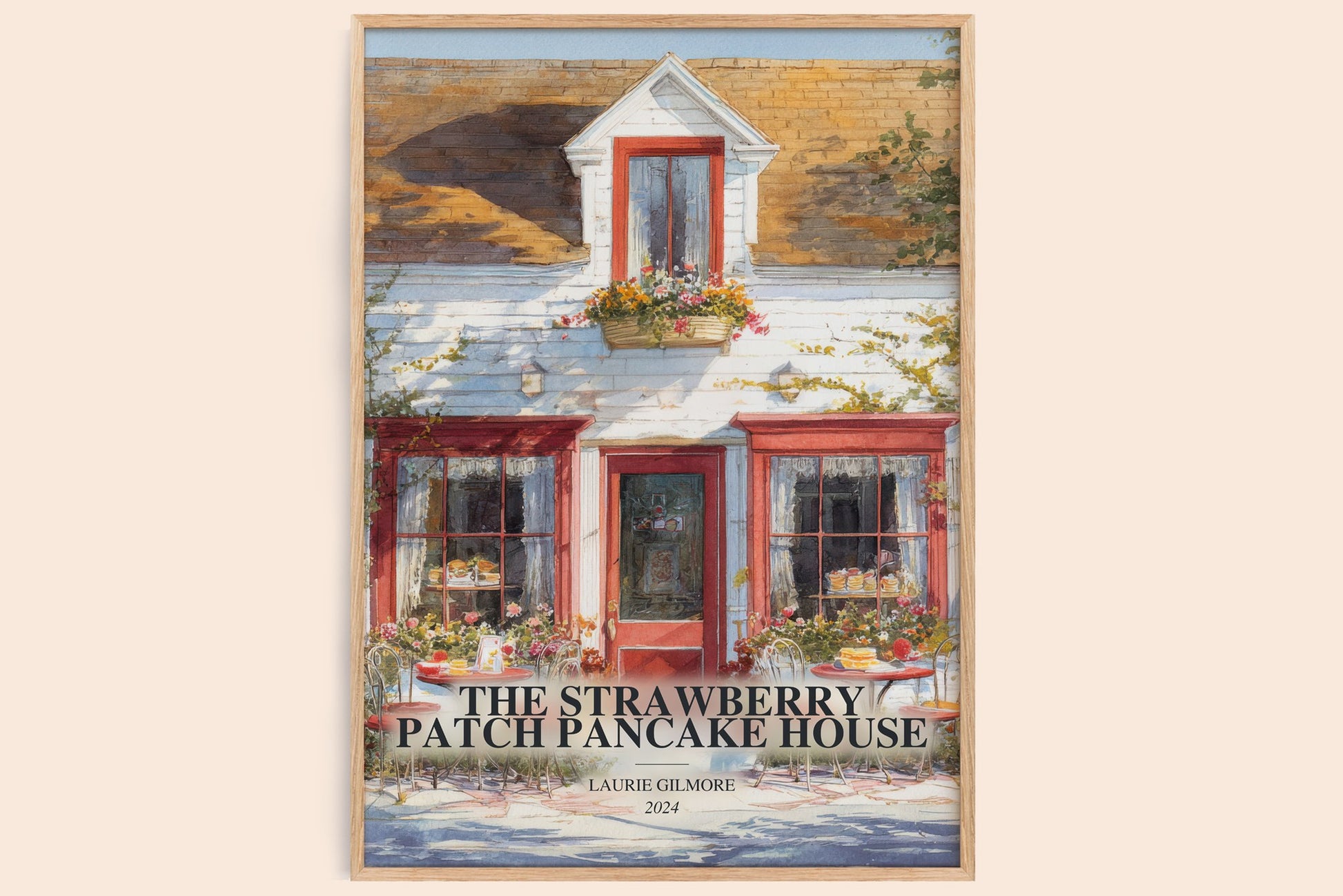 The Strawberry Patch Pancake House watercolour book poster by Laurie Gilmore – framed literary art print