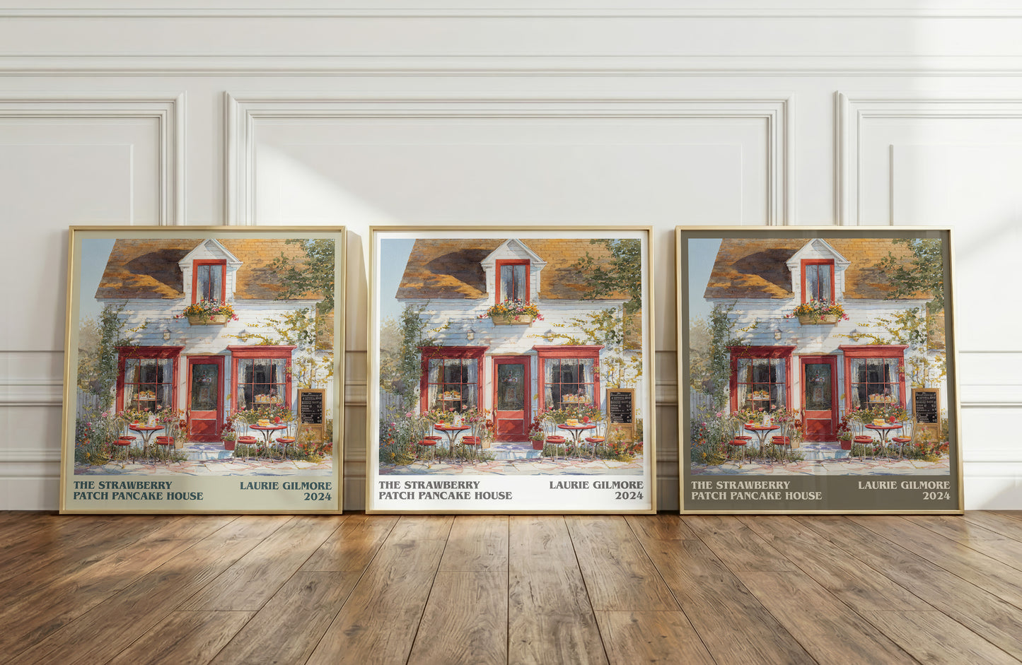 The Strawberry Patch Pancake House literary print framed by window – literary home decor