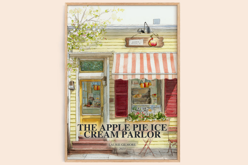 The Apple Pie Ice Cream Parlor watercolour book poster by Laurie Gilmore – framed literary art print