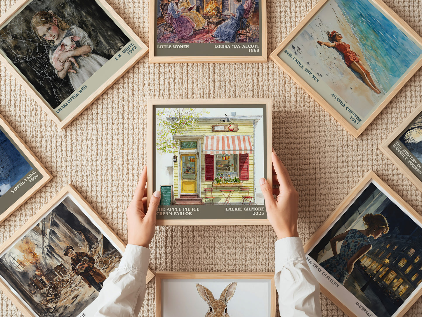 The Apple Pie Ice Cream Parlor literary print on bookshelf – Laurie Gilmore fan gift