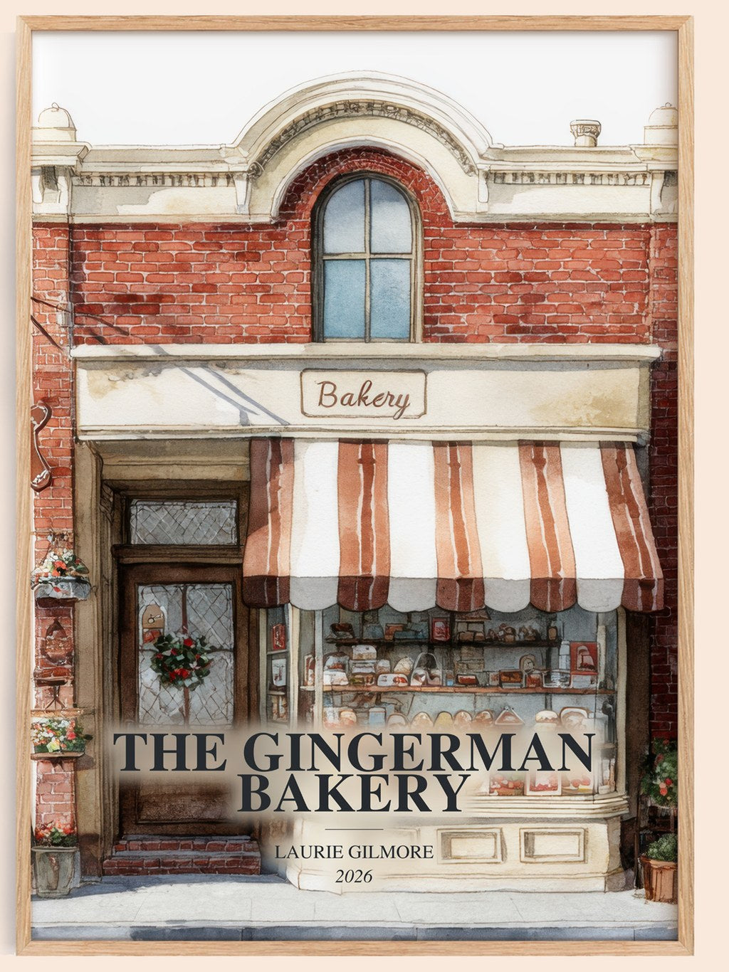 The Gingerman Bakery watercolour book poster by Laurie Gilmore – framed literary art print