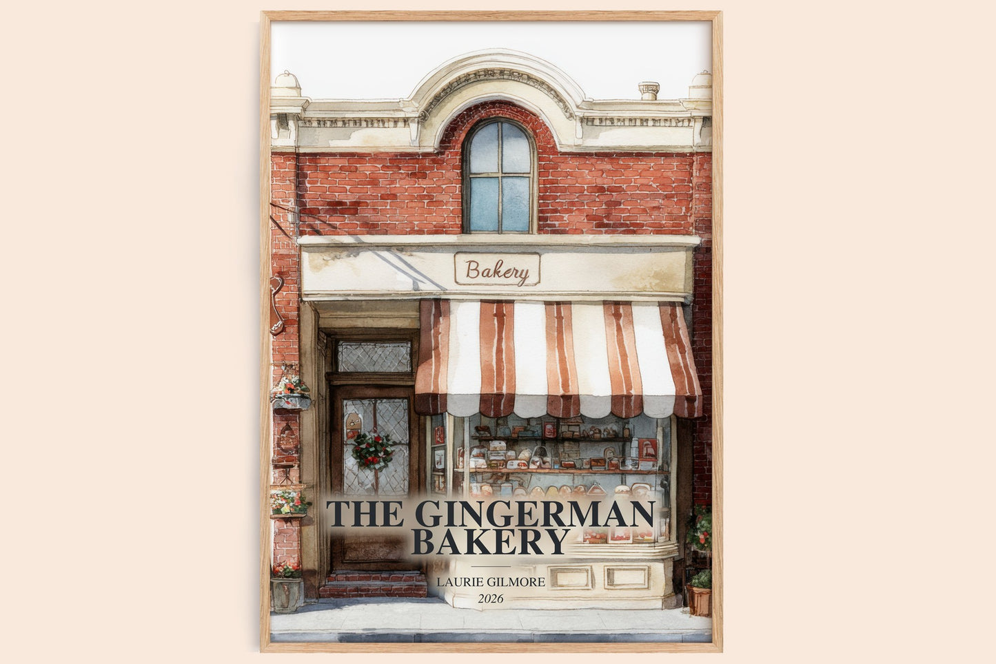 The Gingerman Bakery watercolour book poster by Laurie Gilmore – framed literary art print