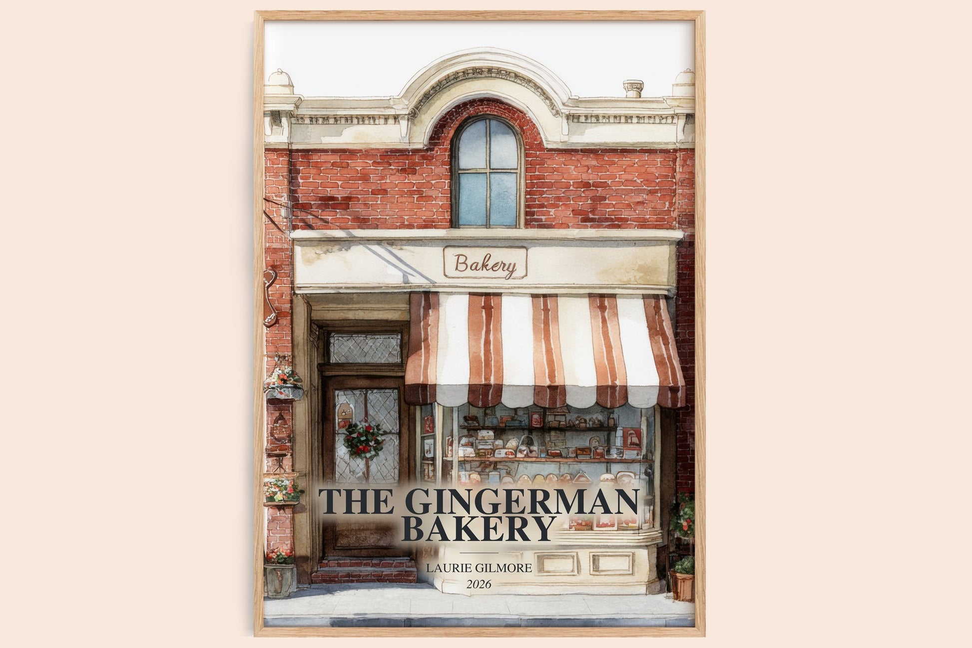 The Gingerman Bakery watercolour book poster by Laurie Gilmore – framed literary art print