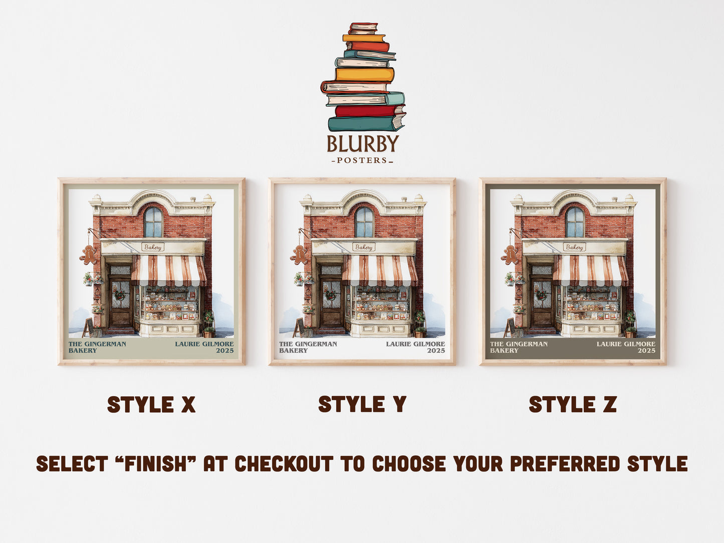 The Gingerman Bakery literary print framed by window – literary home decor
