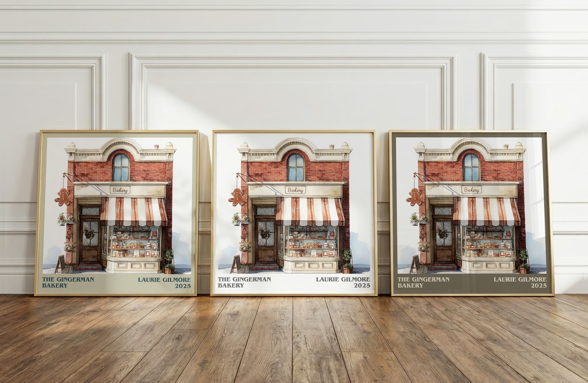 The Gingerman Bakery literary art print colour and style options – Laurie Gilmore book art