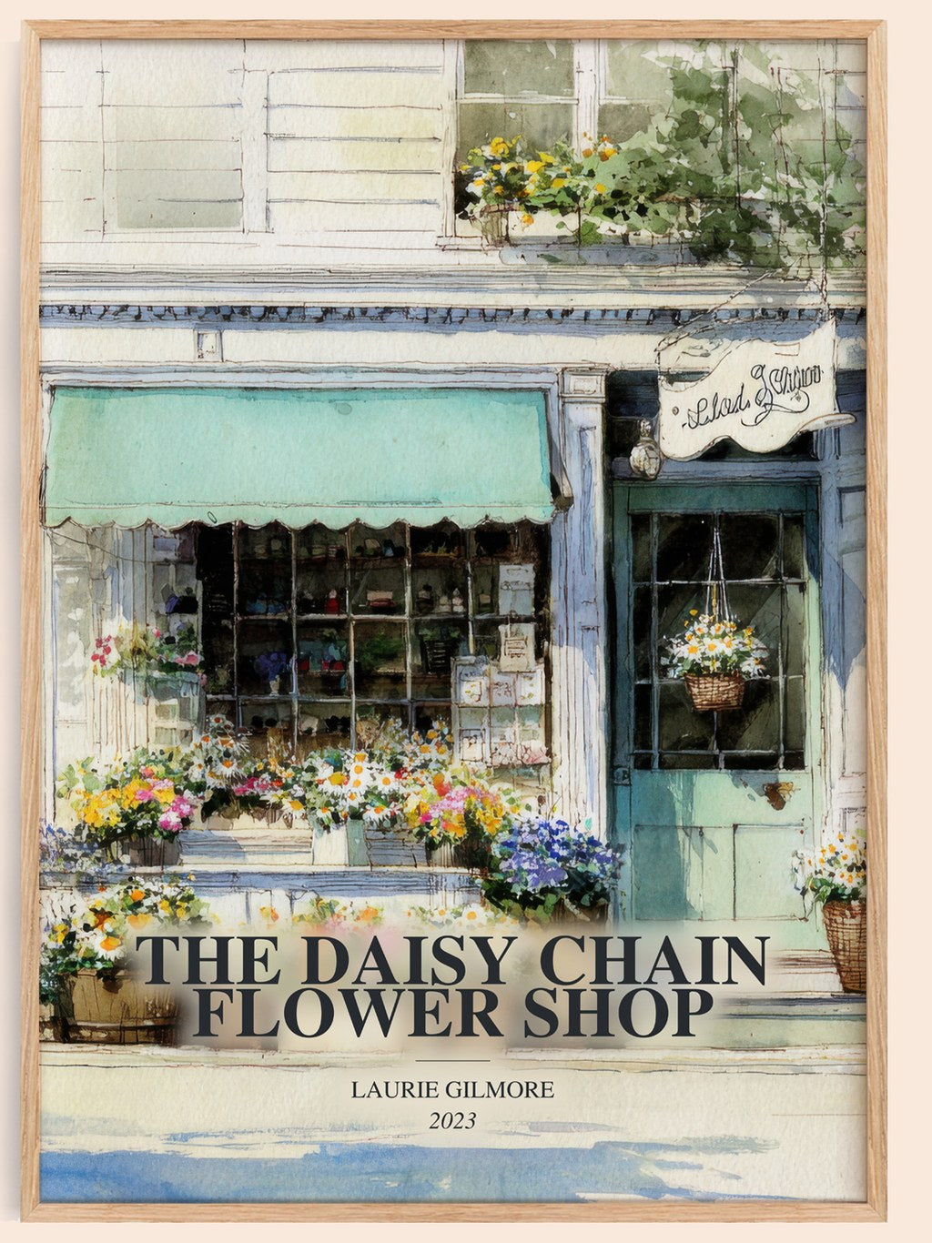 The Daisy Chain Flower Shop watercolour book poster by Laurie Gilmore – framed literary art print