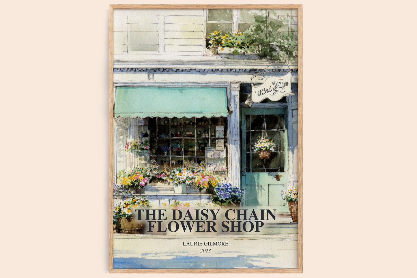 The Daisy Chain Flower Shop watercolour book poster by Laurie Gilmore – framed literary art print