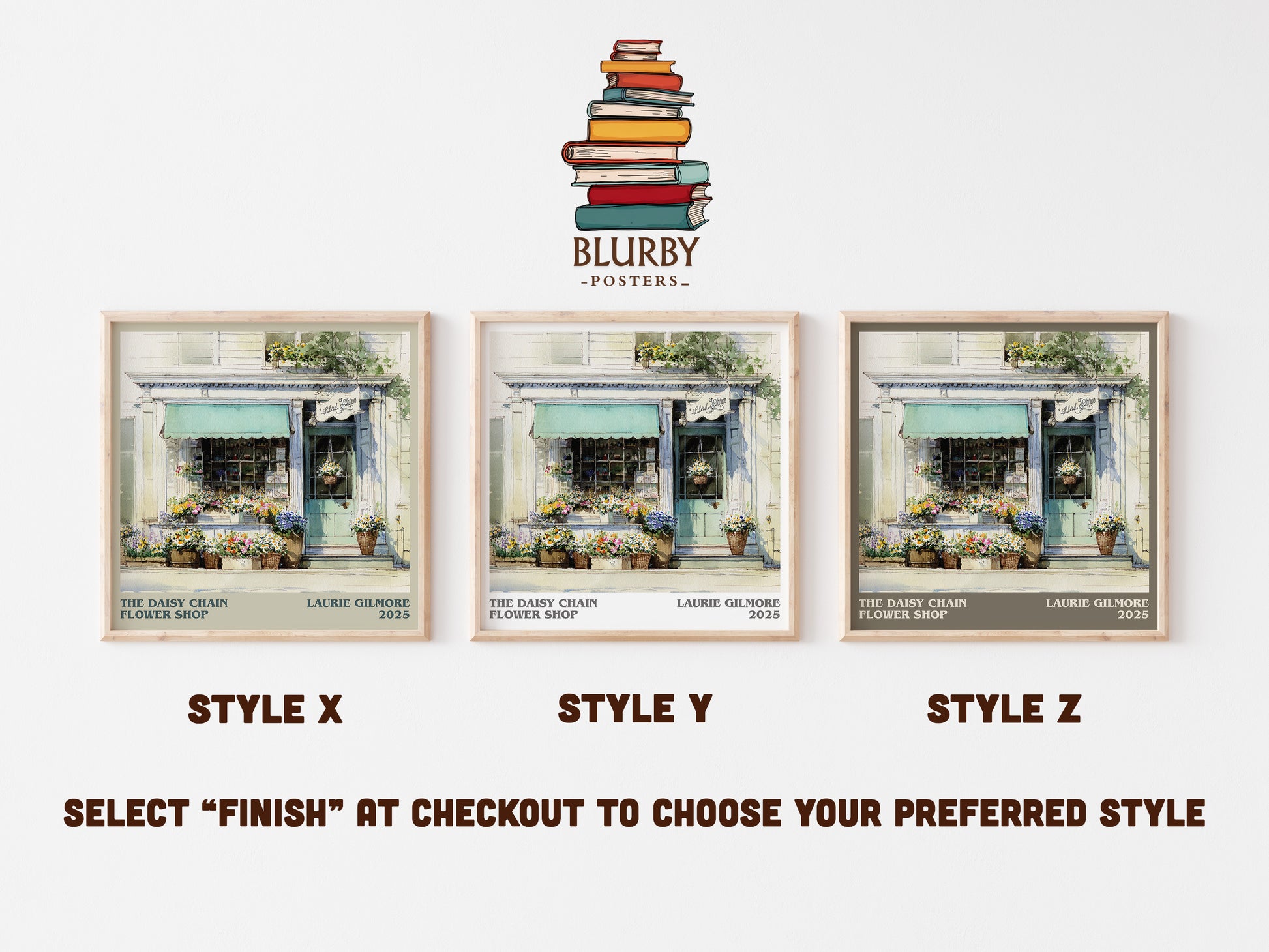 The Daisy Chain Flower Shop literary art print colour and style options – Laurie Gilmore book art