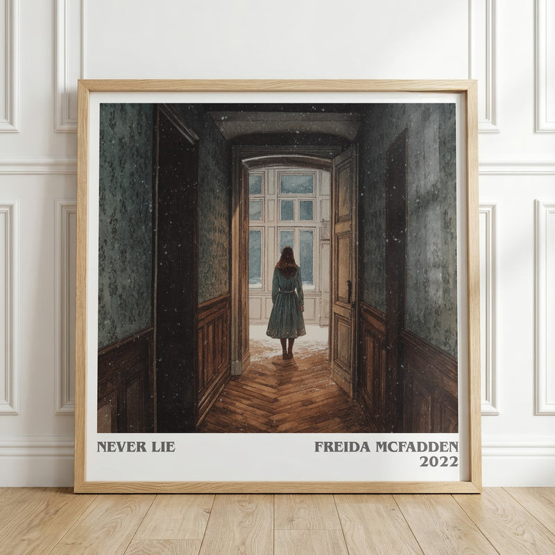 Never Lie literary print in frame leaning in hallway – romance wall art