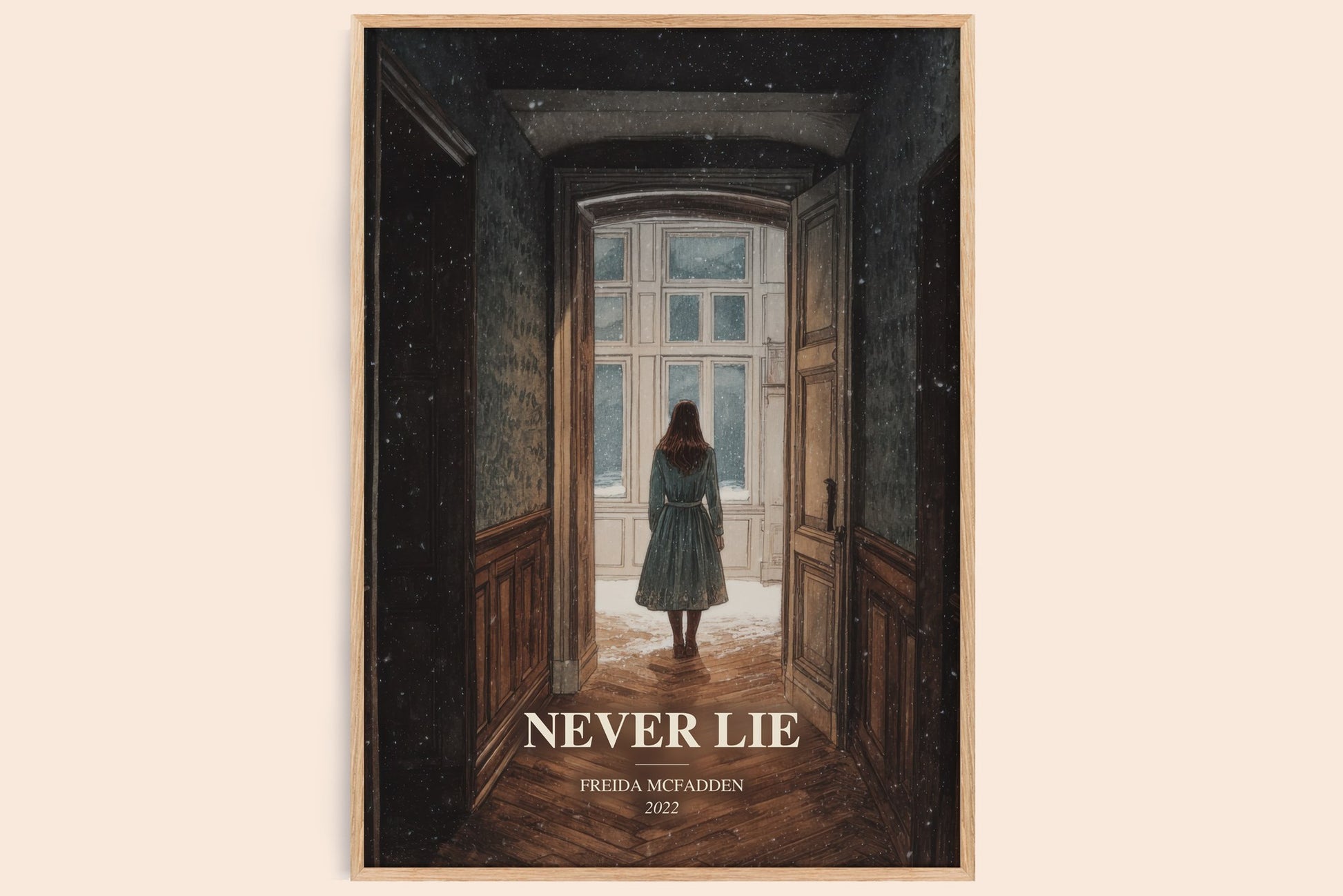 Never Lie watercolour book poster by Freida Mcfadden – framed literary art print