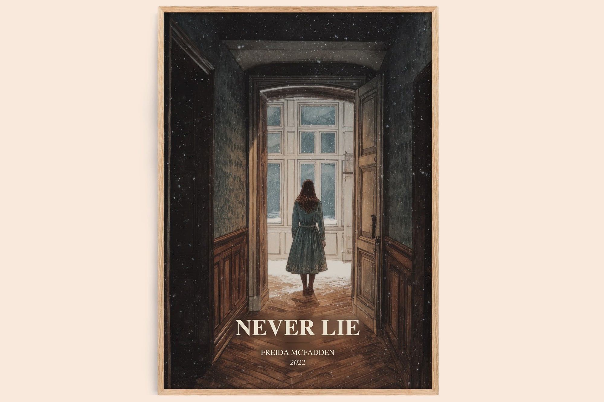 Never Lie watercolour book poster by Freida Mcfadden – framed literary art print