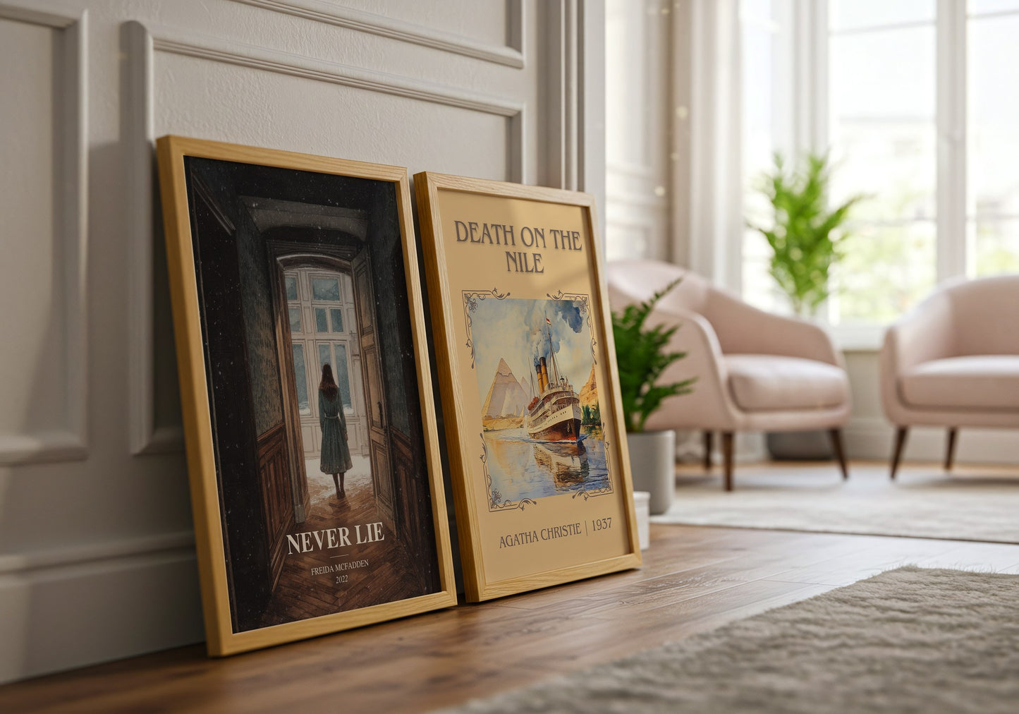 Never Lie watercolour print framed by window – literary home decor