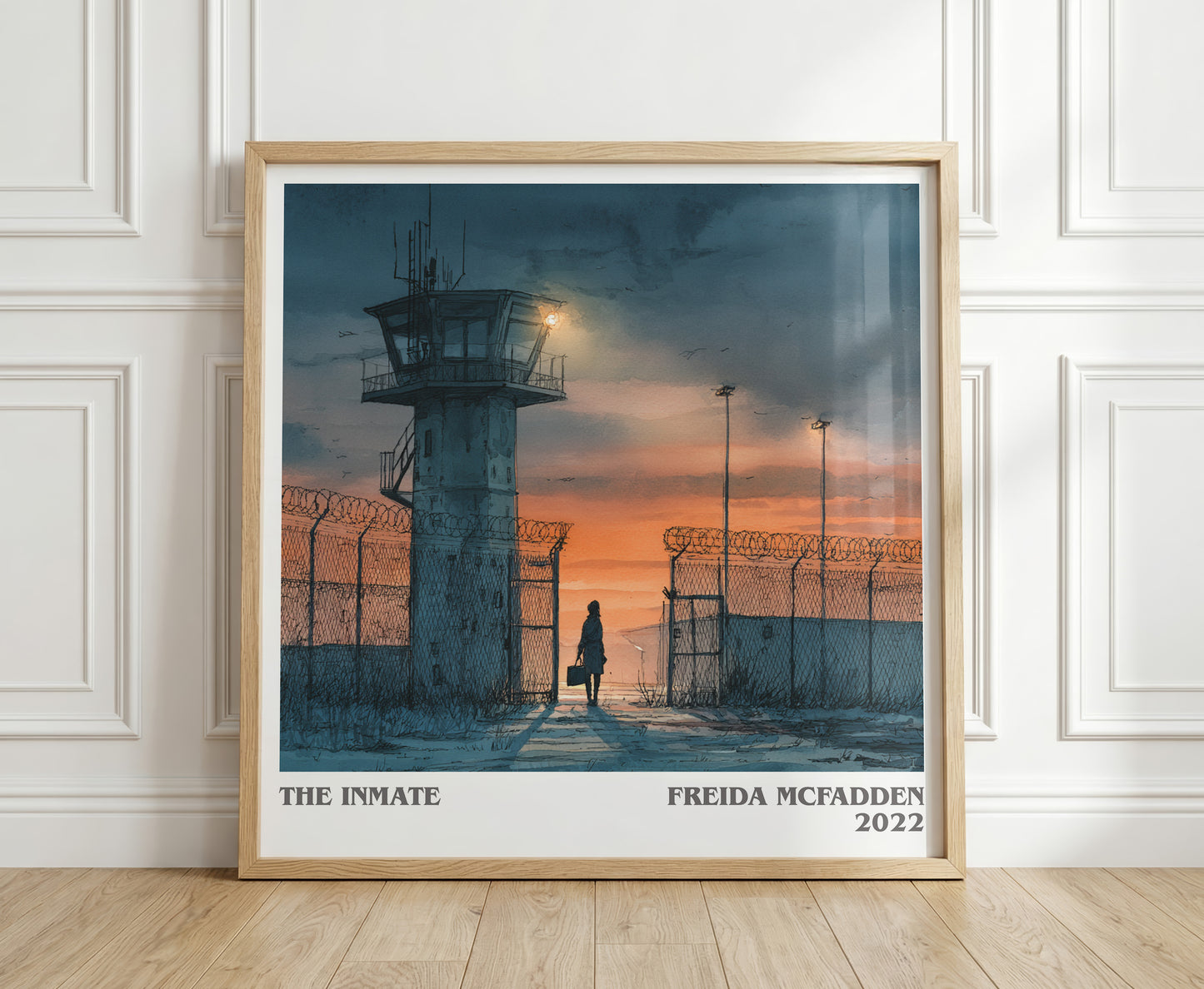 The Inmate literary print in frame leaning in hallway – thriller wall art
