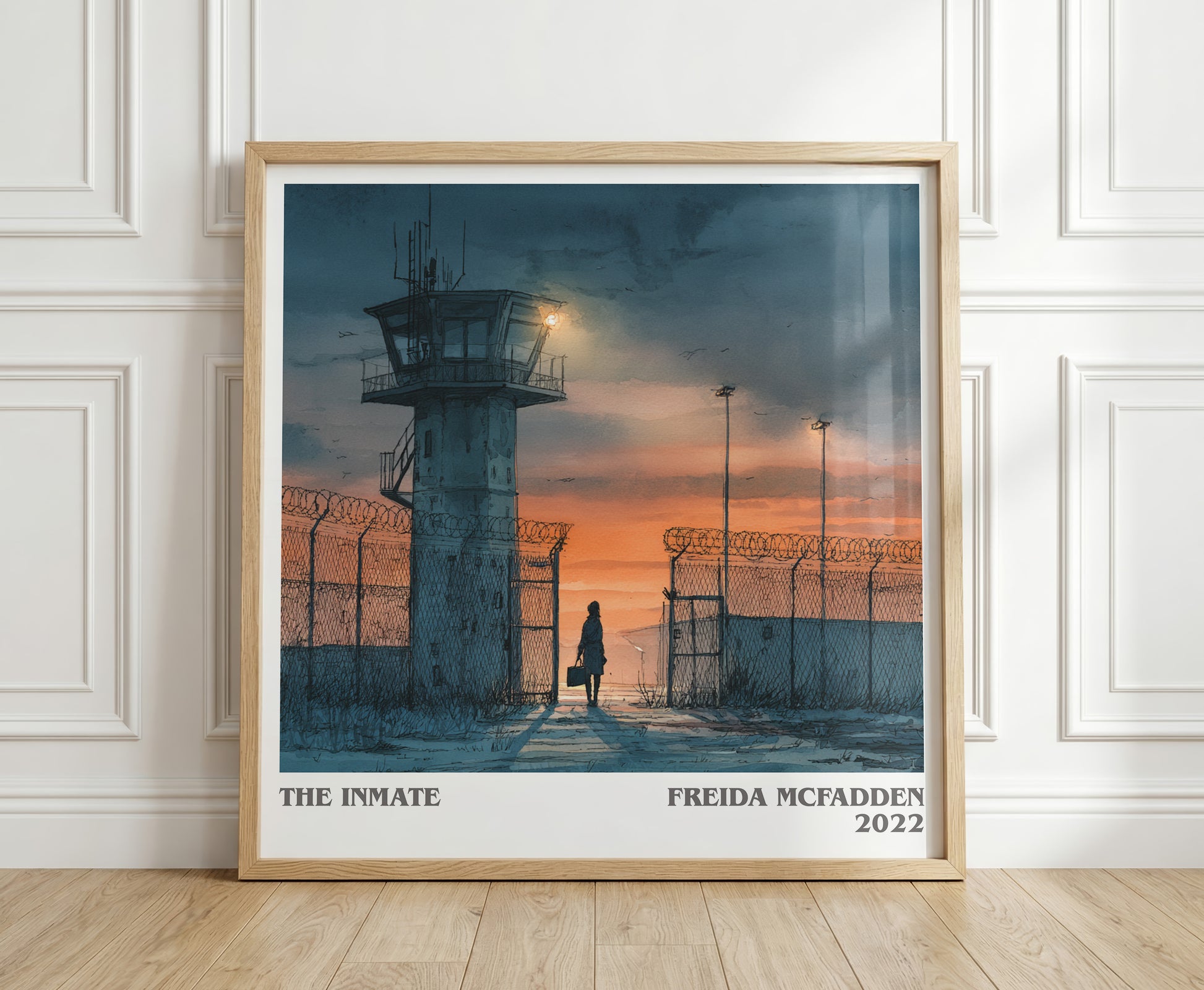 The Inmate literary print in frame leaning in hallway – thriller wall art