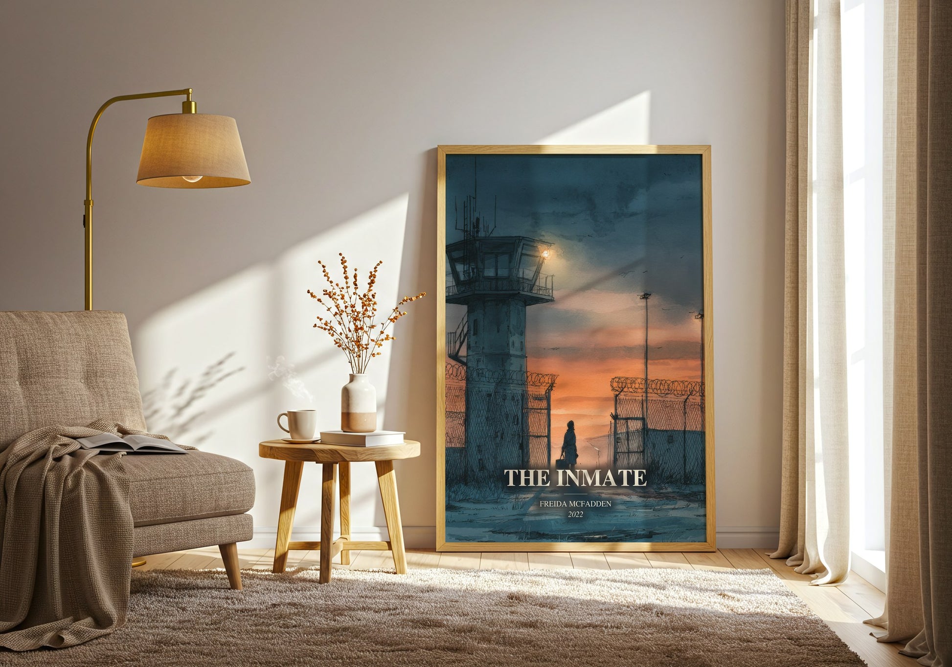 The Inmate watercolour print in frame leaning in hallway – thriller wall art
