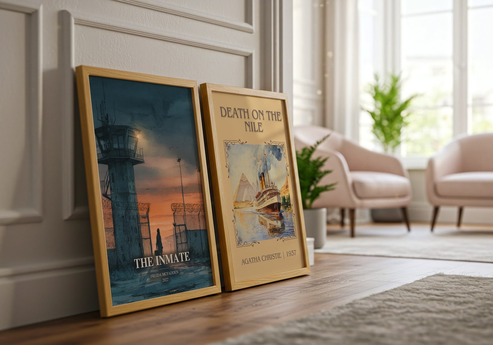 The Inmate watercolour print framed by window – literary home decor