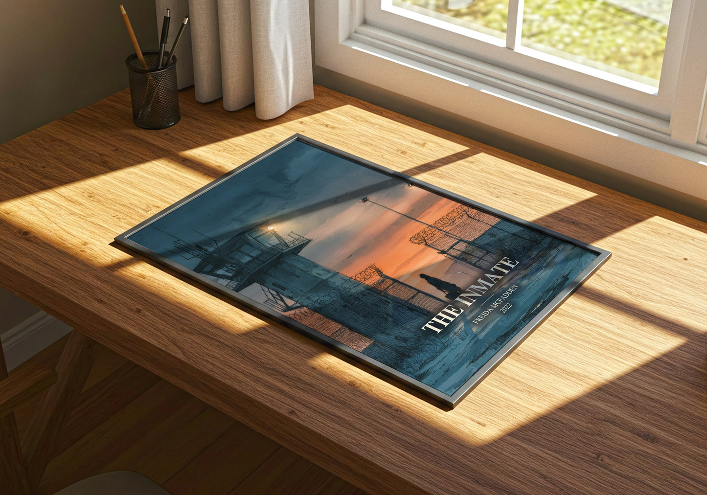 The Inmate watercolour book poster framed on wall – thriller wall art