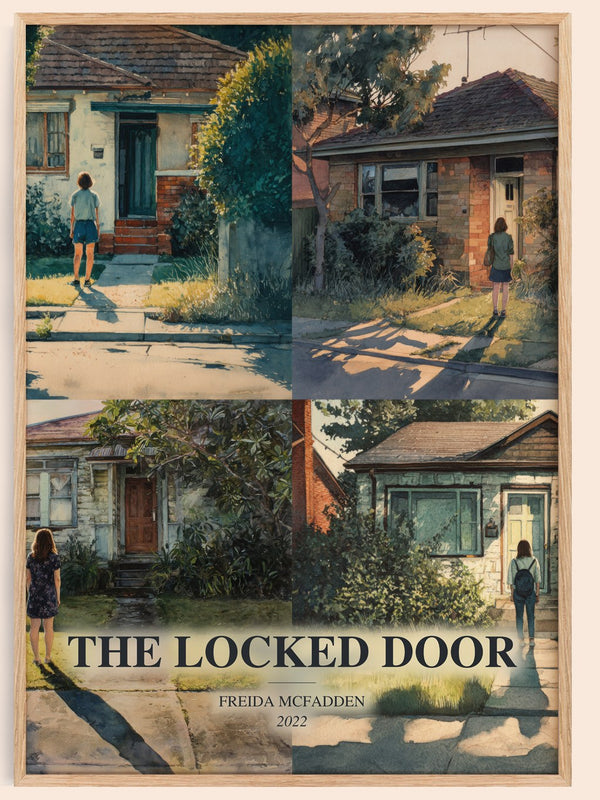 The Locked Door watercolour book poster by Freida Mcfadden – framed literary art print