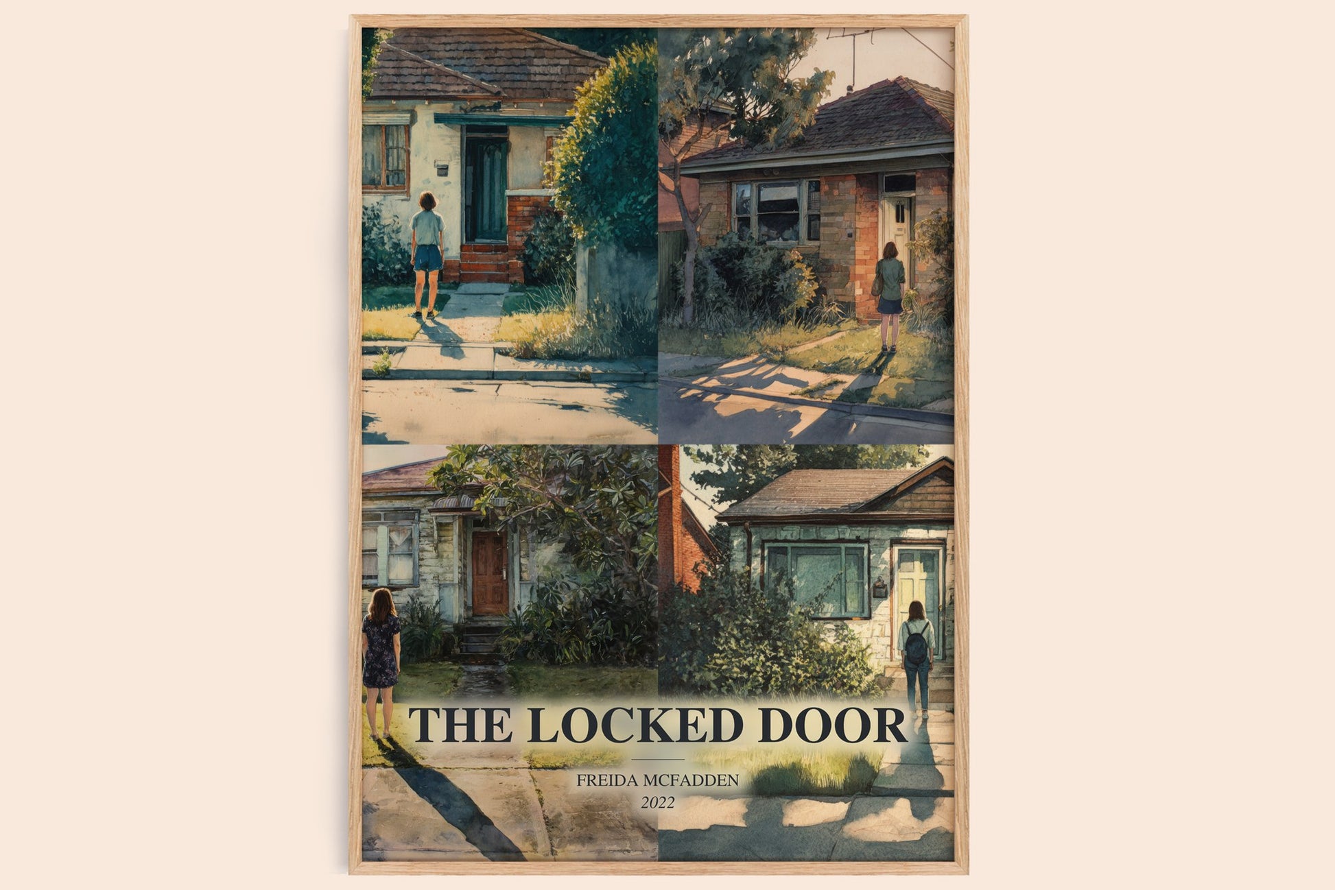 The Locked Door watercolour book poster by Freida Mcfadden – framed literary art print