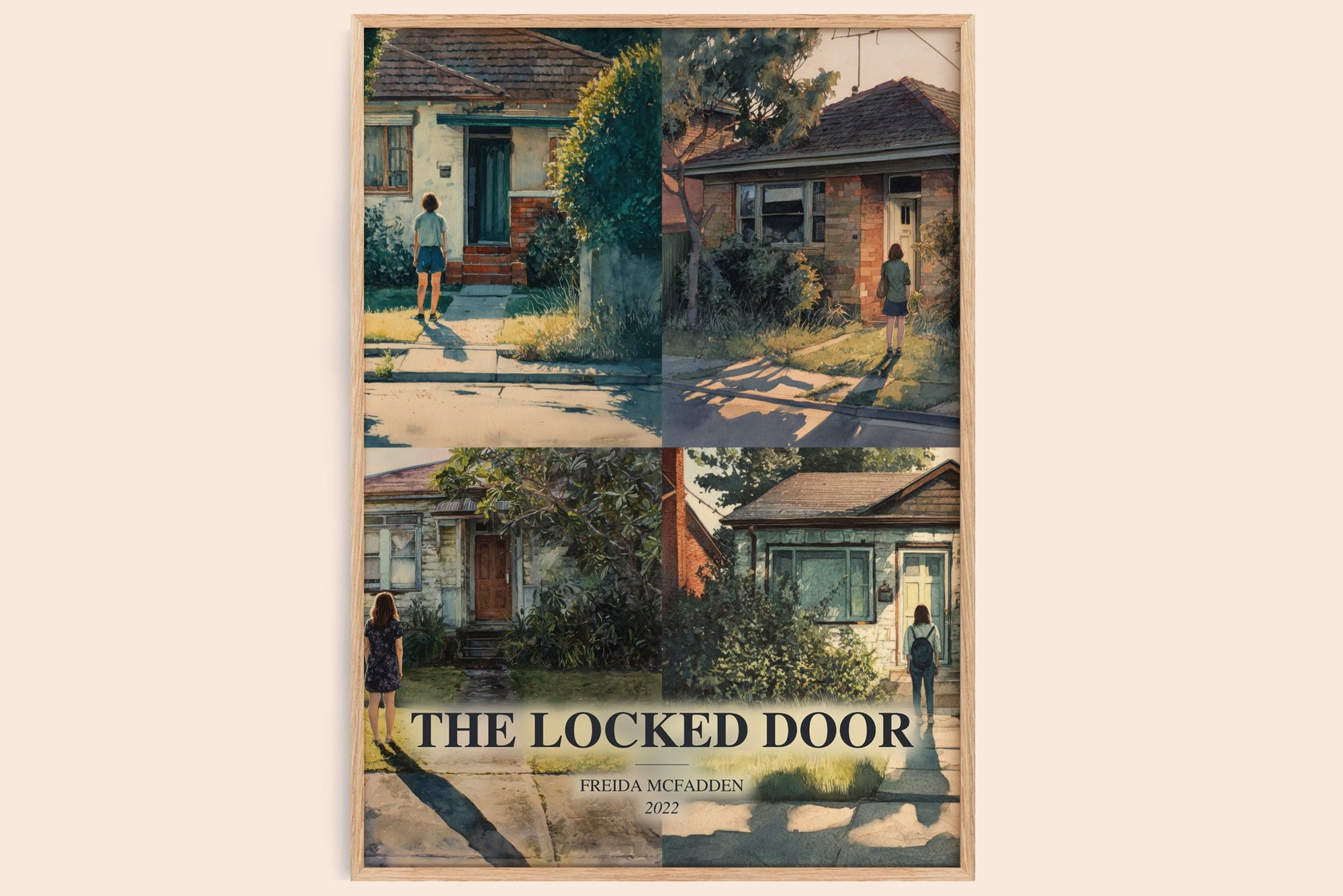The Locked Door watercolour book poster by Freida Mcfadden – framed literary art print