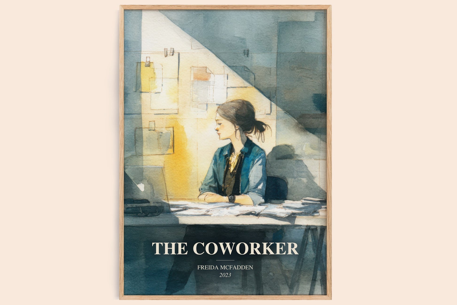 The Coworker watercolour book poster by Freida Mcfadden – framed literary art print