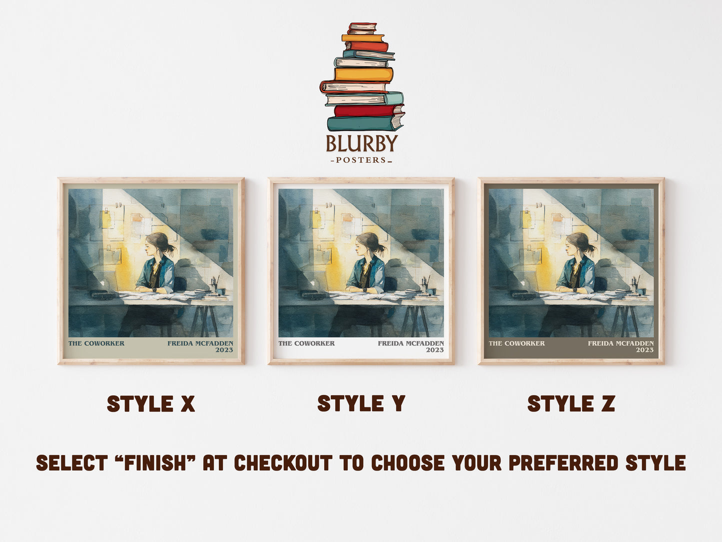 The Coworker literary art print colour and style options – Freida McFadden book art