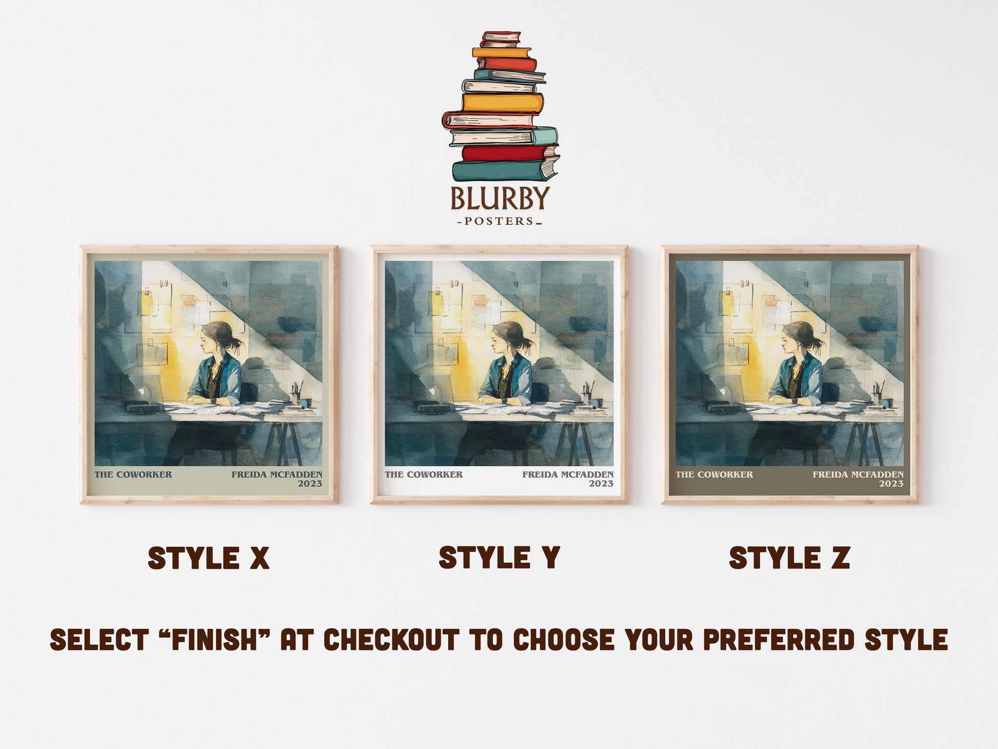 The Coworker literary art print colour and style options – Freida McFadden book art