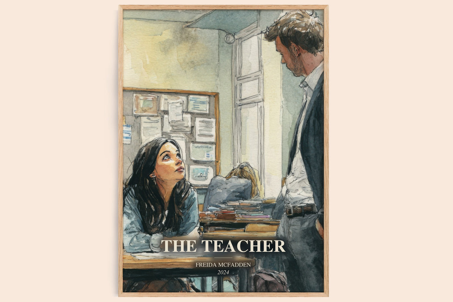 The Teacher watercolour book poster by Freida Mcfadden – framed literary art print