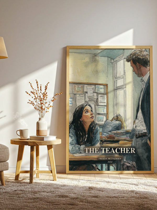 The Teacher watercolour print in frame leaning in hallway – thriller wall art