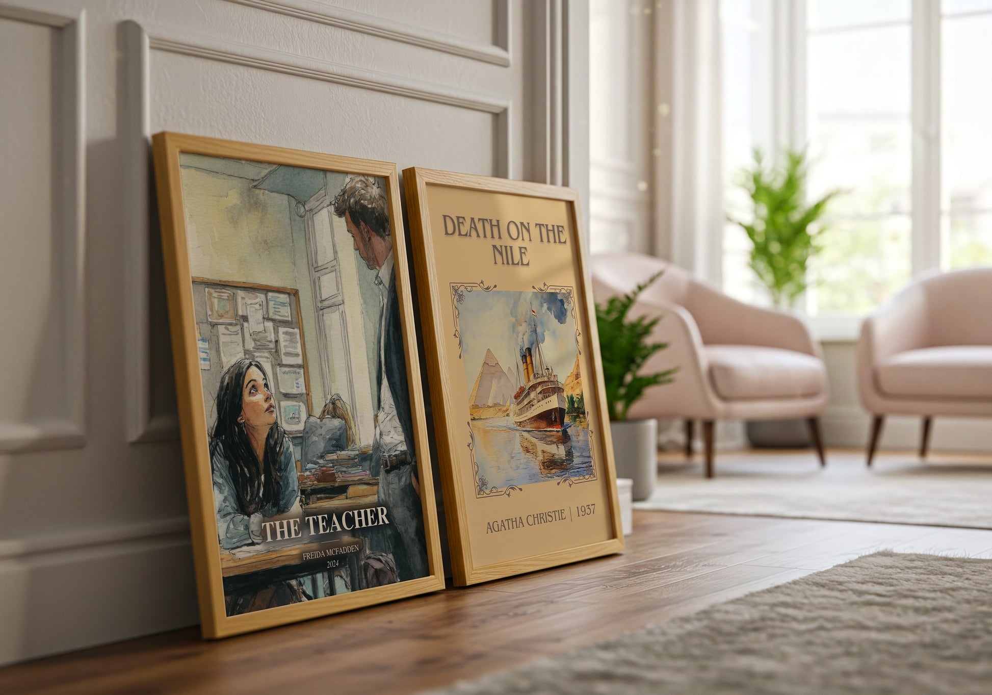 The Teacher watercolour print framed by window – literary home decor