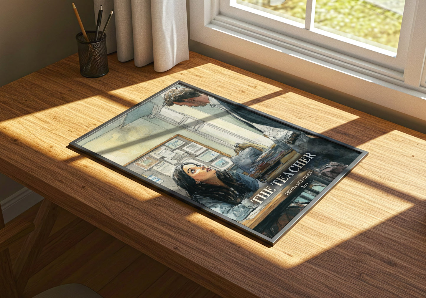 The Teacher watercolour book poster framed on wall – thriller wall art