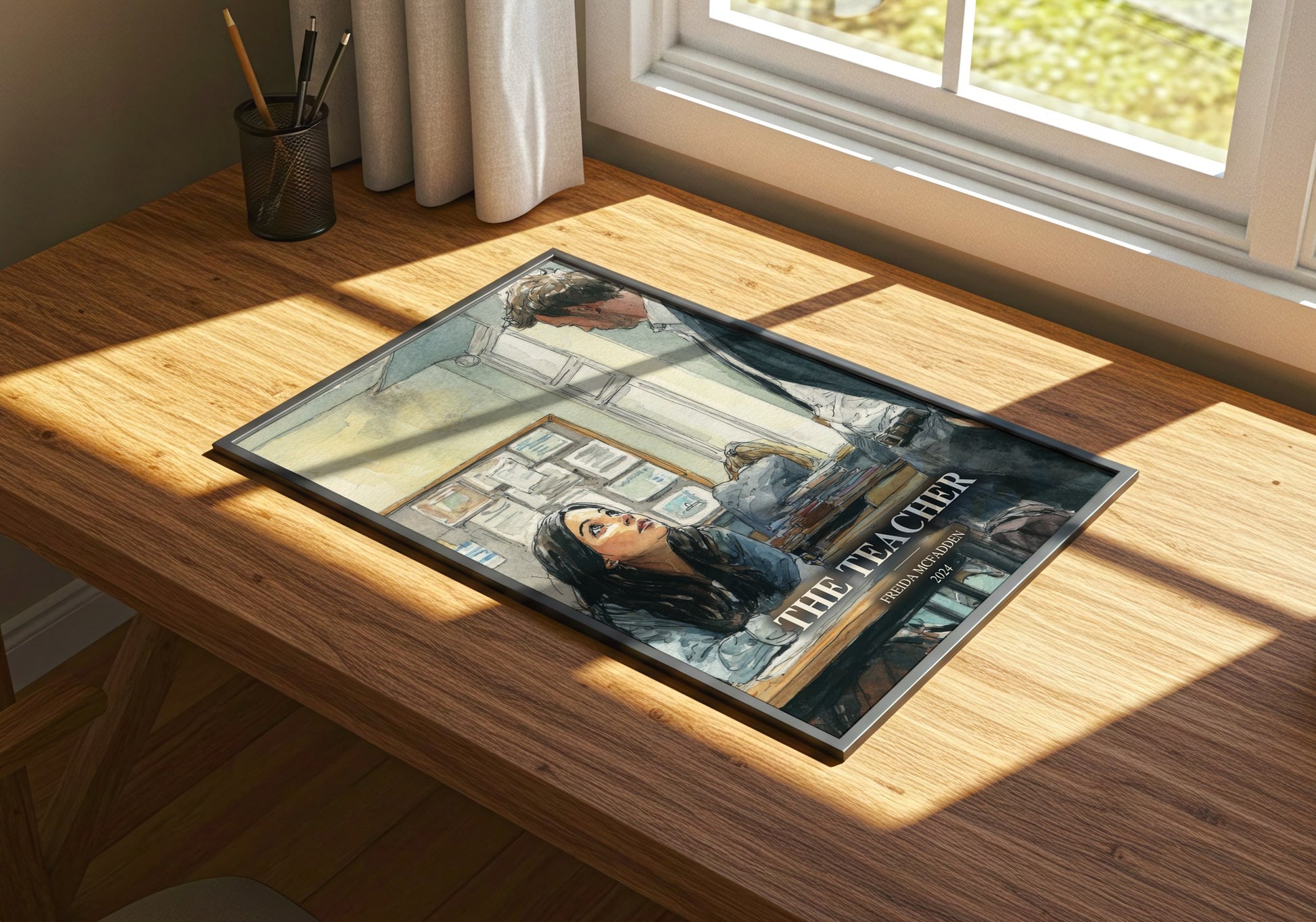 The Teacher watercolour book poster framed on wall – thriller wall art