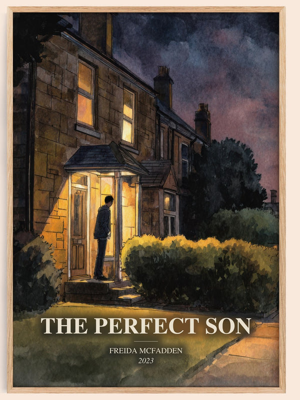 The Perfect Son watercolour book poster by Freida Mcfadden – framed literary art print