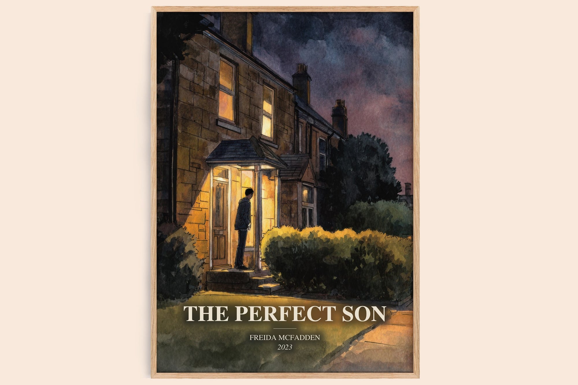 The Perfect Son watercolour book poster by Freida Mcfadden – framed literary art print