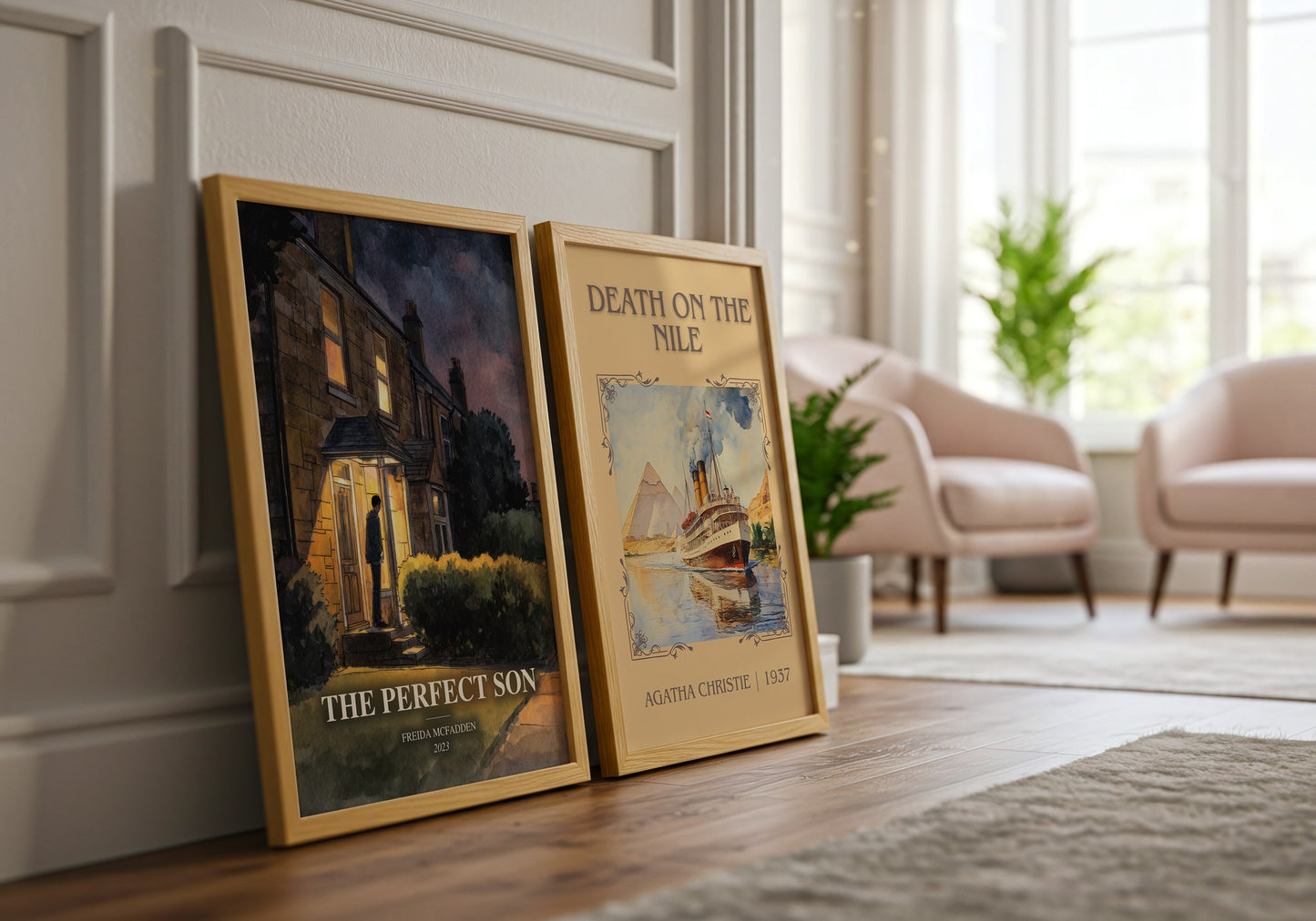 The Perfect Son watercolour print framed by window – literary home decor