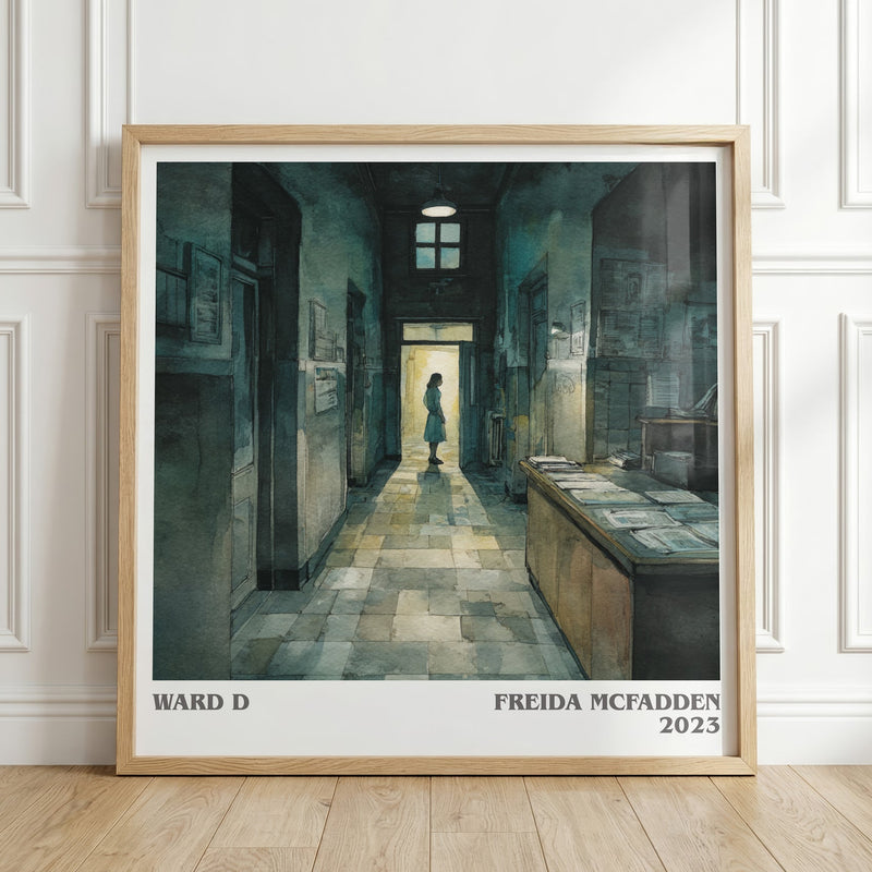 Ward D literary print in frame leaning in hallway – thriller wall art