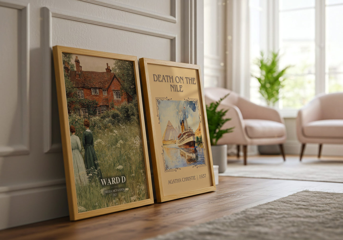 Ward D watercolour print framed by window – literary home decor