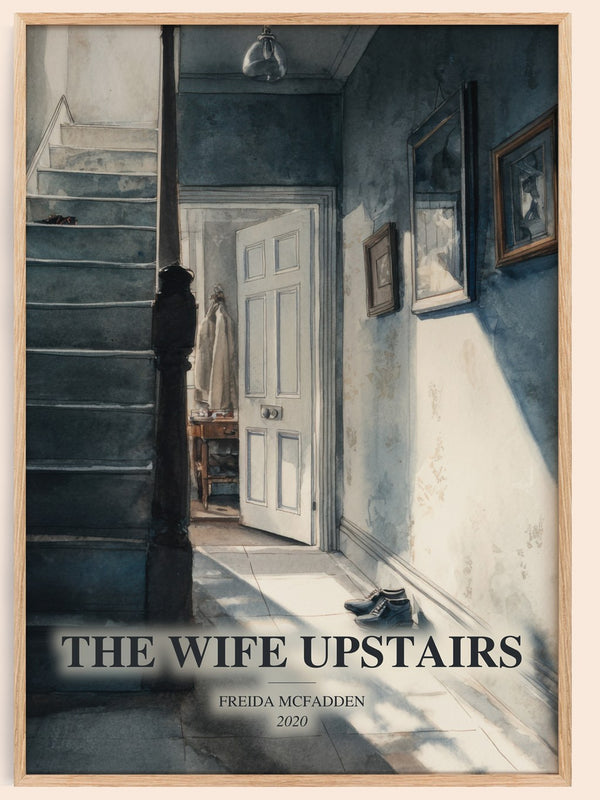 The Wife Upstairs watercolour book poster by Freida Mcfadden – framed literary art print