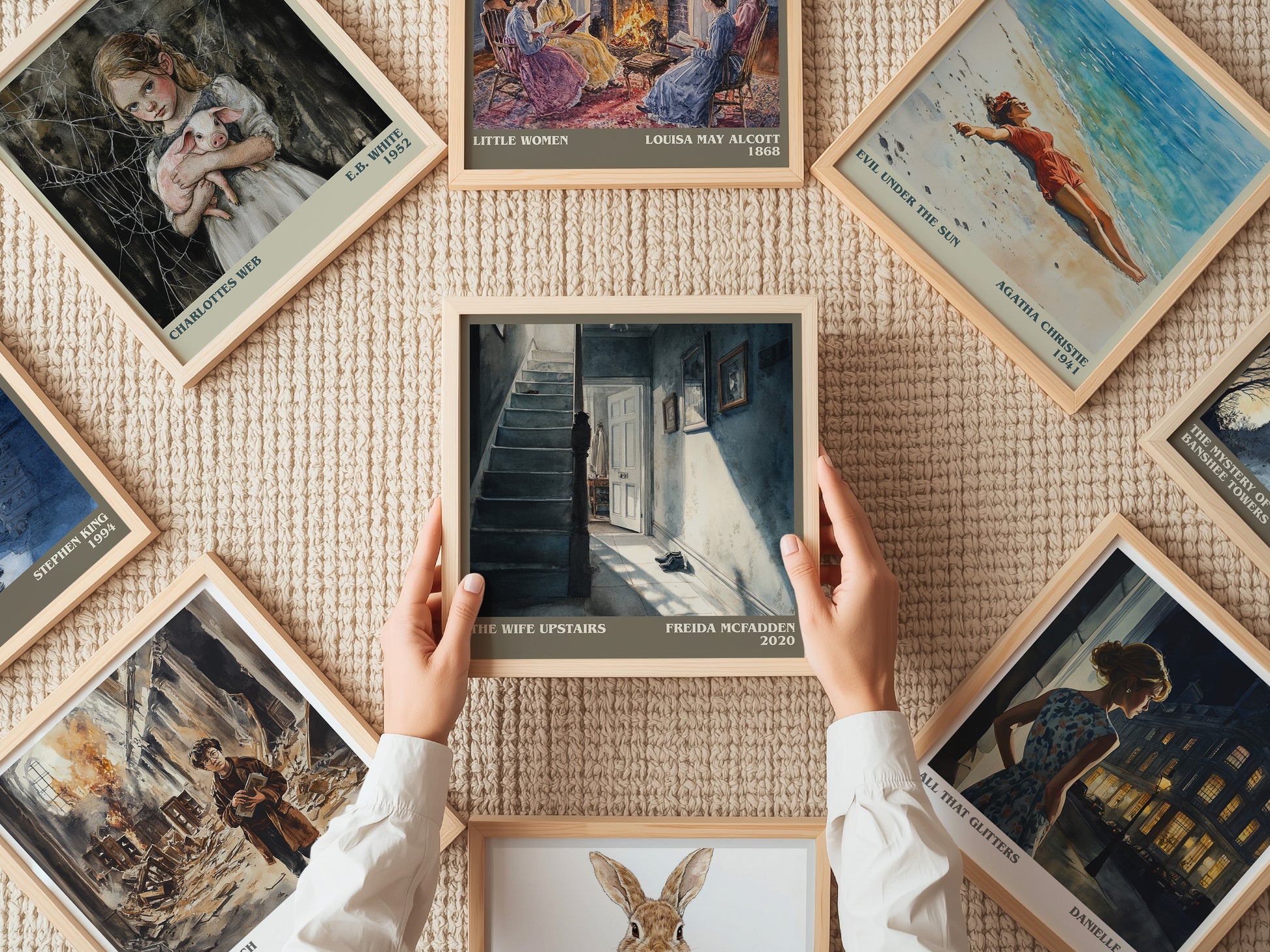 The Wife Upstairs literary print on bookshelf – Freida Mcfadden fan gift