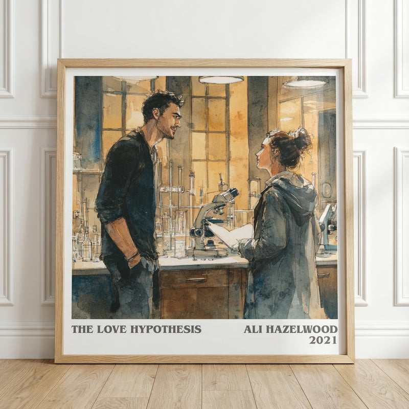 The Love Hypothesis literary print in frame leaning in hallway – thriller wall art