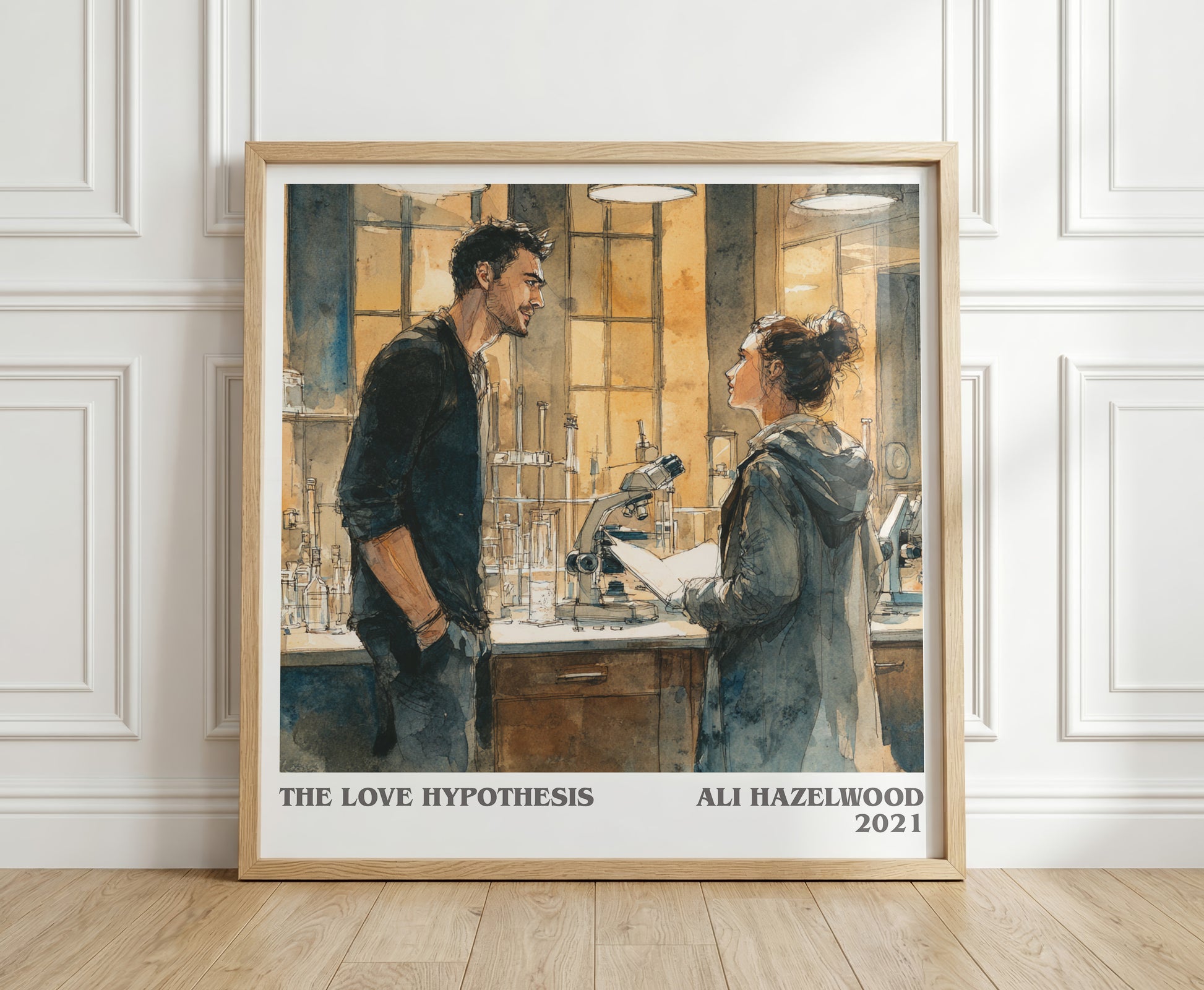 The Love Hypothesis literary print in frame leaning in hallway – thriller wall art