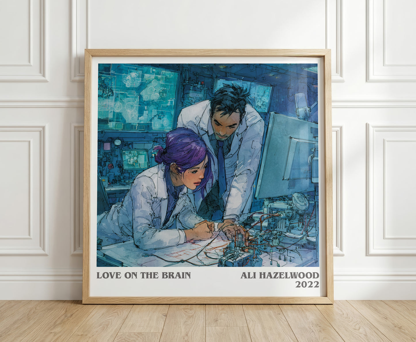 Love on the Brain literary print in frame leaning in hallway – romance wall art
