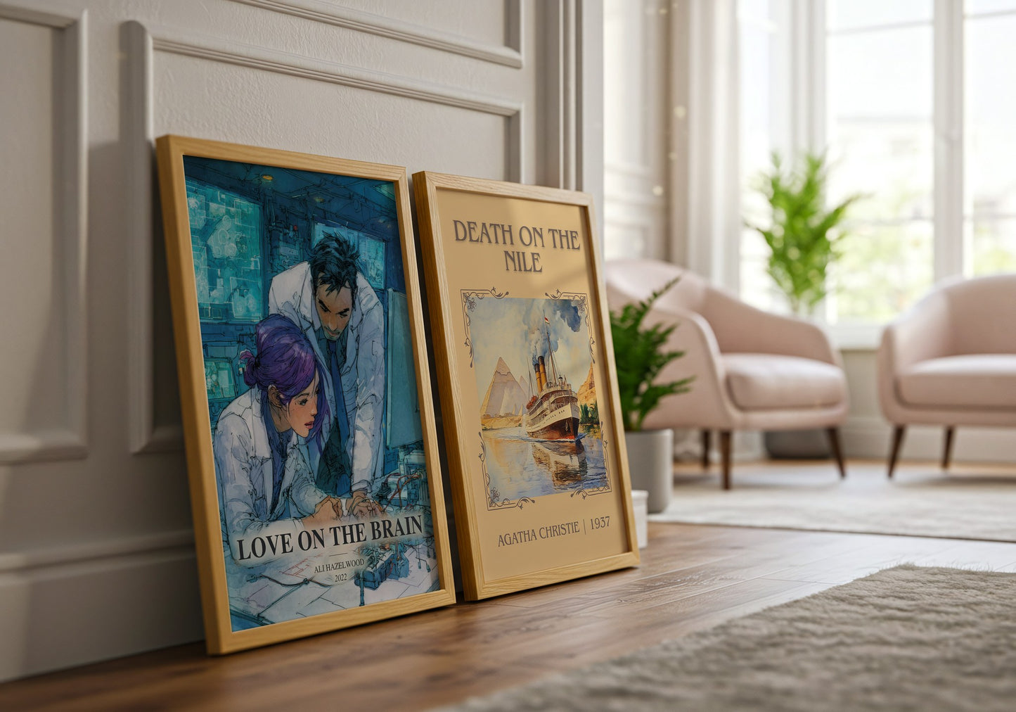Love On The Brain watercolour print framed by window – literary home decor