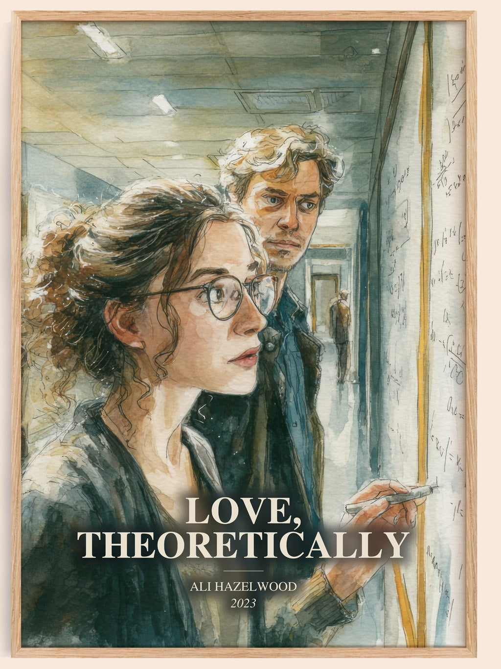 Love, Theoretically watercolour book poster by Ali Hazelwood – framed literary art print
