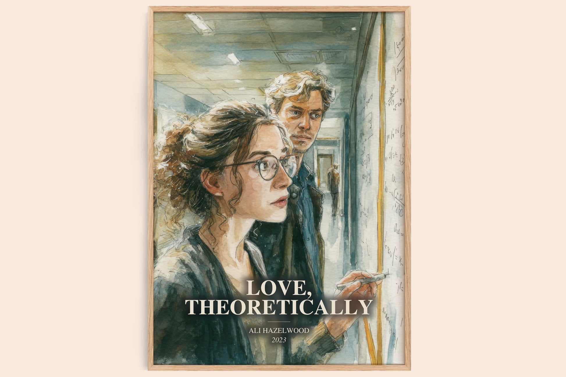 Love, Theoretically watercolour book poster by Ali Hazelwood – framed literary art print